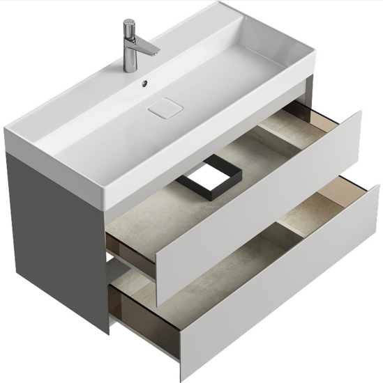 Тумба с раковиной Aqwella 5 stars Geometria 100 подвесная, 2 ящика, серый туман