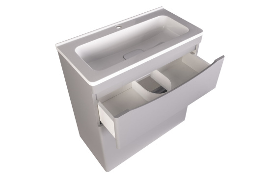 Тумба с раковиной Style Line Бергамо мини 70 2 ящика Люкс антискрейтч серая, Plus напольная