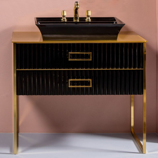 Мебель для ванной Armadi Art Monaco 100 с золотой столешницей черная, золото