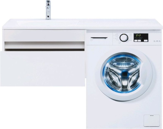 Тумба с раковиной Aquanet Токио 130 L белая подвесная, 1 ящик