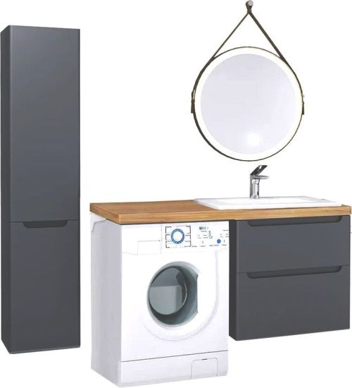 Мебель для ванной Jorno Wood 120, серая, подвесная, под стиральную машину