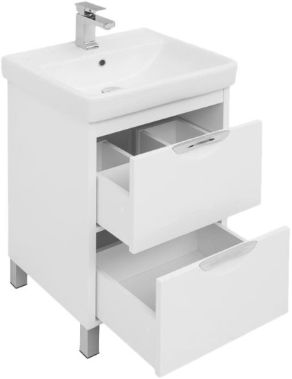 Тумба с раковиной Aquanet Гретта 60 New 2 ящика, белый