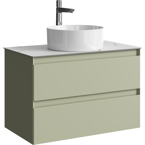 Тумба с раковиной Aqwella 5 stars Geometria 80 подвесная 2 ящика, зеленый шалфей, столешница белый мрамор