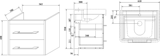 Тумба с раковиной Sanflor Ларго 2 60 вяз швейцарский
