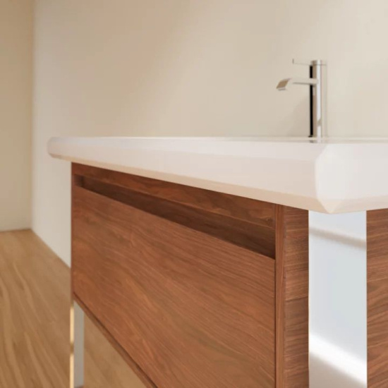 Тумба с раковиной Villeroy & Boch Antheus 100 american walnut, с подставкой из глянцевой стали