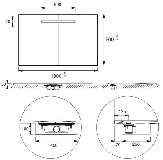 Поддон для душа Jacob Delafon Surface 180х80 с сифоном + крышка для сливного отверстия
