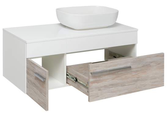 Тумба с раковиной Runo Вудлайн 100 скандинавский дуб, раковина Moduo 50 square