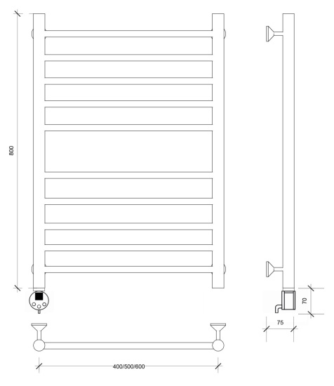 Полотенцесушитель электрический Secado Триада 4 80/50 L, хром