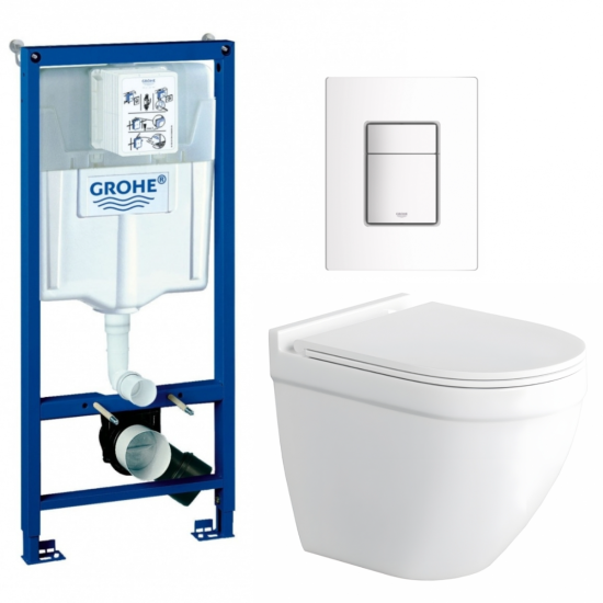 Инсталляция Grohe Rapid SL 38772001 с кнопкой + унитаз подвесной WeltWasser Heimbach 043 GL-WT
