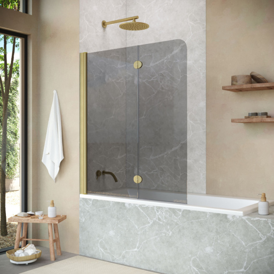 Шторка на ванну Vegas Glass  E2V NOVO 120 03 07 L, профиль золото матовое, стекло графит
