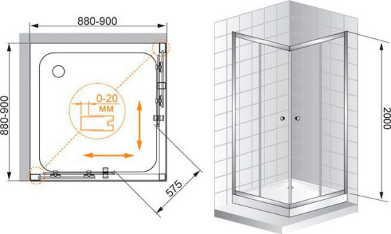 Душевой уголок Cezares Anima W A2 90 C Cr IV