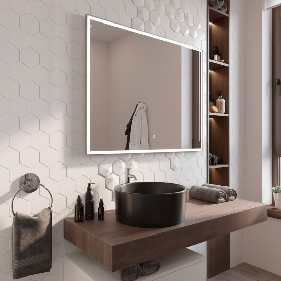 Зеркало Stworki Ольборг 100 с подсветкой, сенсор на зеркале