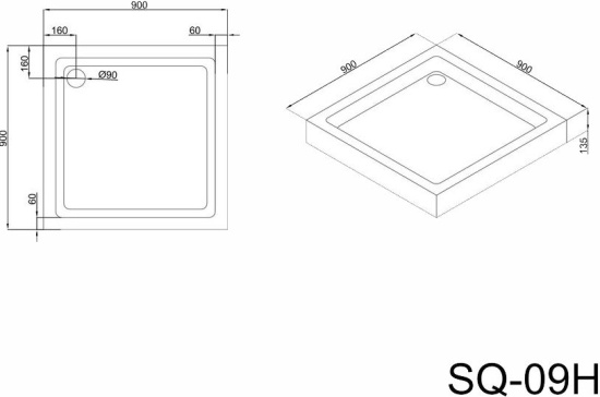 Поддон для душа Black&White Stellar Wind SQ-09H