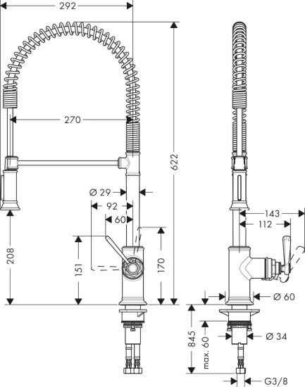 Смеситель для кухни Axor Montreux Semi-Pro 16582800 сталь