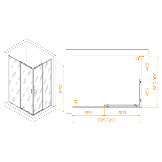 Душевой уголок RGW Passage PA-040B 1200x900x1950, профиль черный, стекло матовое