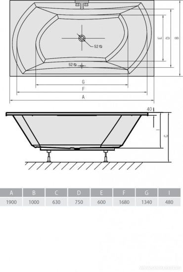 Акриловая ванна Alpen Salsa 190x100 см