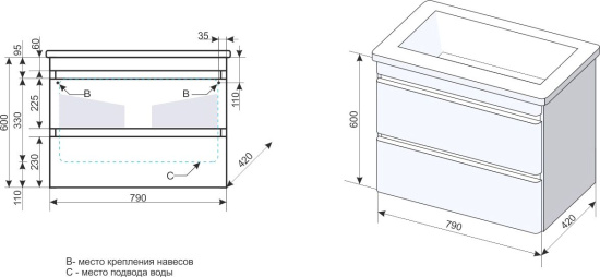Тумба с раковиной Style Line Атлантика 80 Люкс Plus подвесная, антискрейч