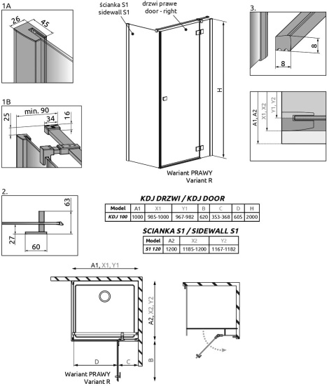 Душевой уголок Radaway Essenza New Black KDJ 100х120 R