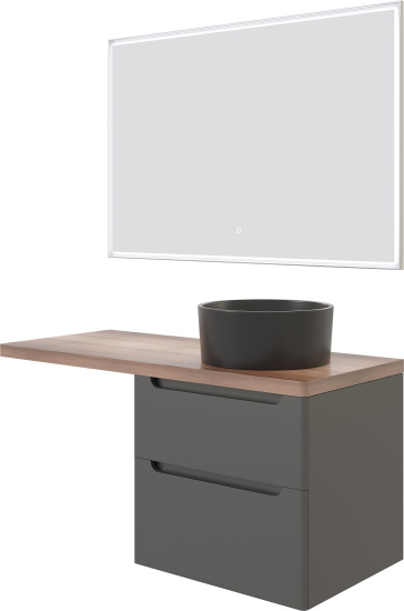 Мебель для ванной Stworki Берген 60 серая с темной столешницей 122, раковина Rotenburg 40 черная, L