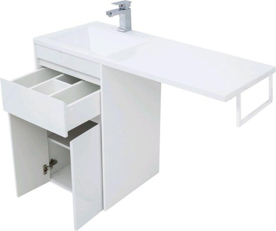 Тумба с раковиной Aquanet Токио 110 L белая напольная, 1 ящик, 2 дверцы