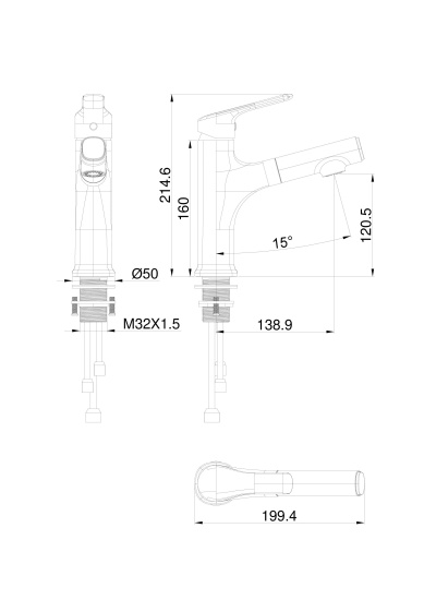 Смеситель для раковины Wonzon & Woghand WW-AE4151-BG с выдвижным изливом