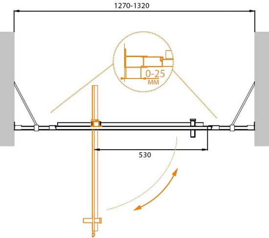 Душевая дверь в нишу Cezares Molveno-BA-12-80+50-P-Cr
