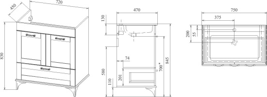 Тумба с раковиной Sanflor Ванесса 75 напольная, индиго