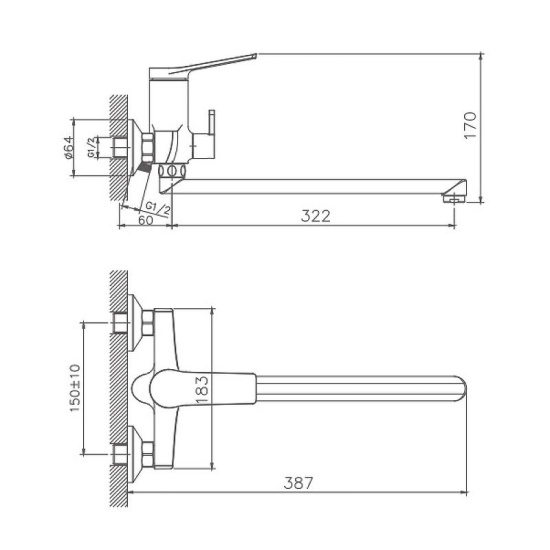 Смеситель для ванны Haiba HB22572 хром
