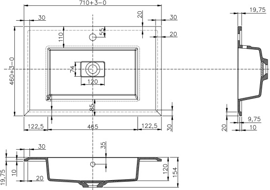 Тумба с раковиной Cezares Bellagio 70 rovere tabacco