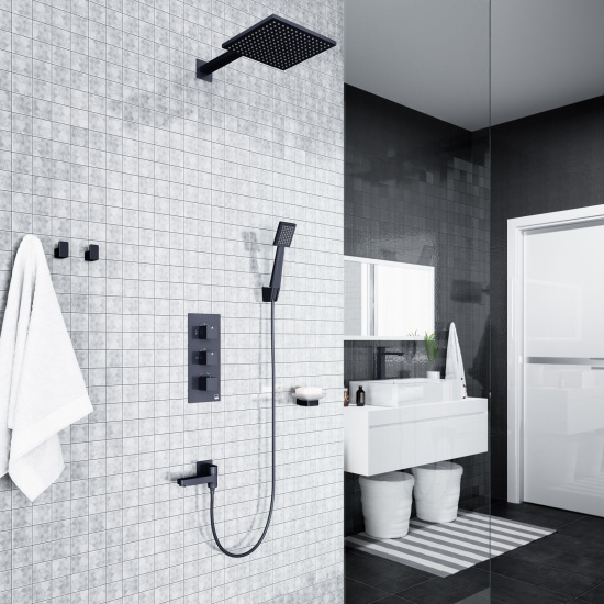 Душевая система с термостатом Timo Tetra-thermo SX-0199/03SM черная встраиваемая