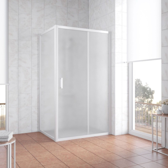 Душевой уголок Vegas Glass ZP+ZPV 100*80 01 10 профиль белый, стекло сатин