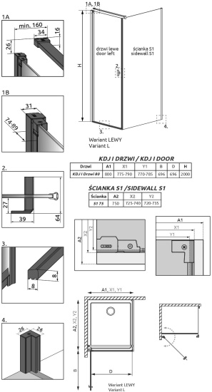 Душевой уголок Radaway Nes Black KDJ I Frame 80x75 L