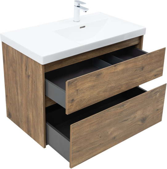 Тумба с раковиной Aquanet Nova Lite 2.0 90 R 2 ящика, дуб рустикальный