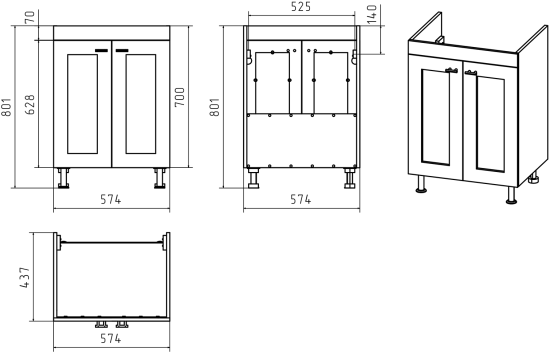 Тумба с раковиной Misty Урал 60 2 дверцы