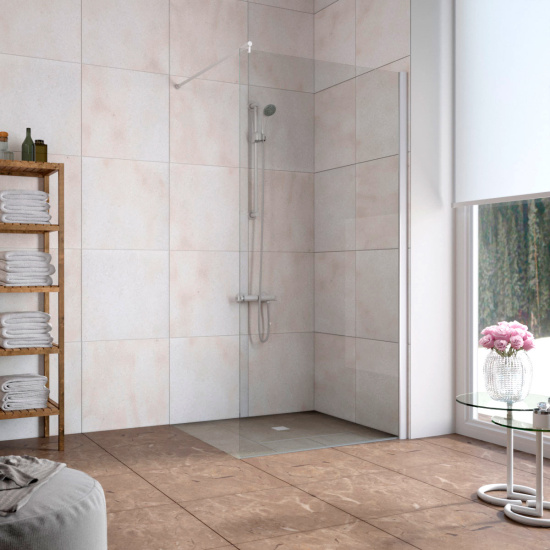 Душевая перегородка Vegas Glass EAF LUX 1070x1995 профиль белый, стекло прозрачное