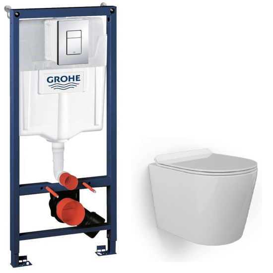 Инсталляция Grohe Rapid SL 38772001 с кнопкой + унитаз подвесной BeWash Aldo BKWHT001480