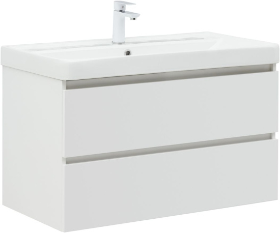 Тумба с раковиной Aquanet Вега 90 2 ящика, белый глянец