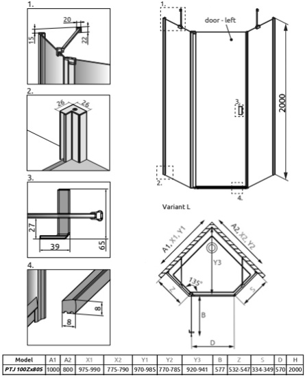 Душевой уголок Radaway Nes PTJ 100x80, L