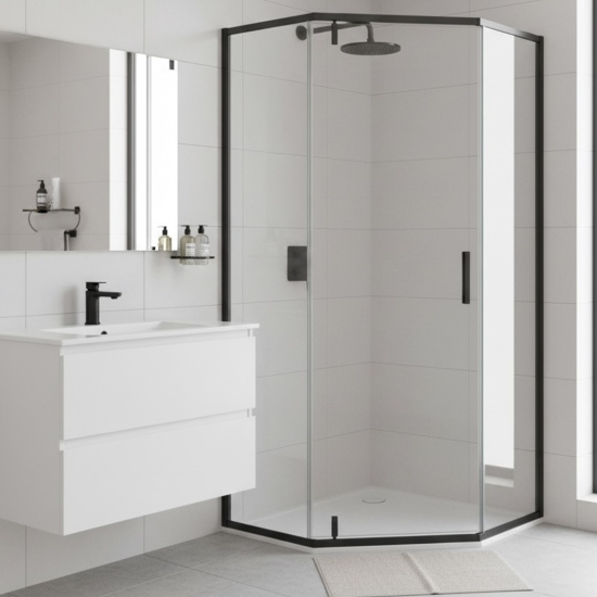 Душевой уголок CeramaLux CL1006B-90 90x90, профиль черный матовый, стекло прозрачное
