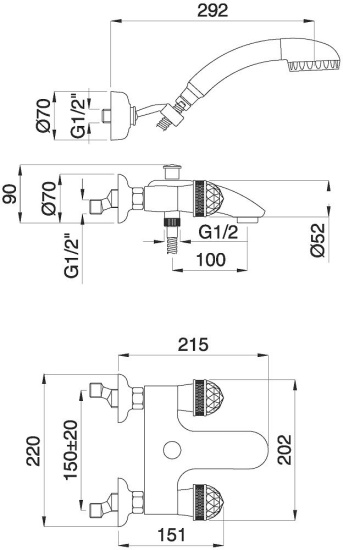 Смеситель для ванны Migliore Axo Swarovski 18505 золото