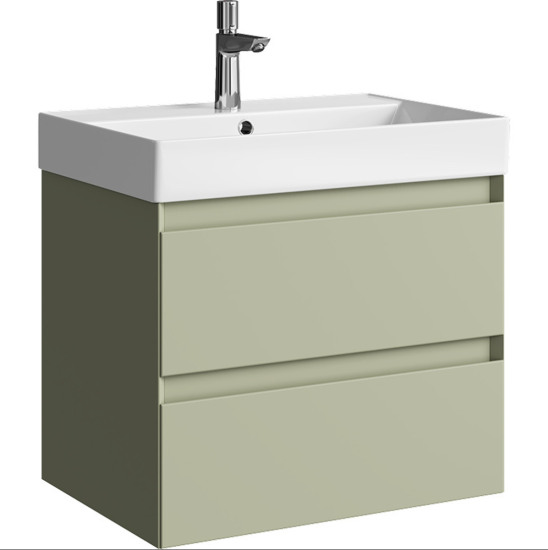Тумба с раковиной Aqwella 5 stars Geometria 65 подвесная, 2 ящика, шалфей зеленый