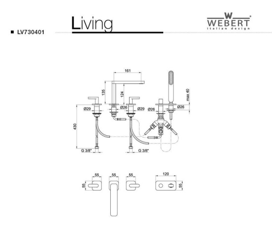 Смеситель на борт ванны Webert Living LV730401560 черный матовый