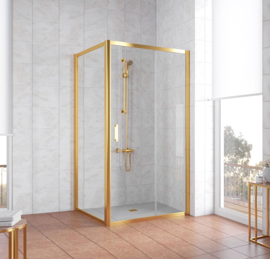 Душевой уголок Vegas Glass ZP+ZPV 100*100 09 01 профиль золото, стекло прозрачное