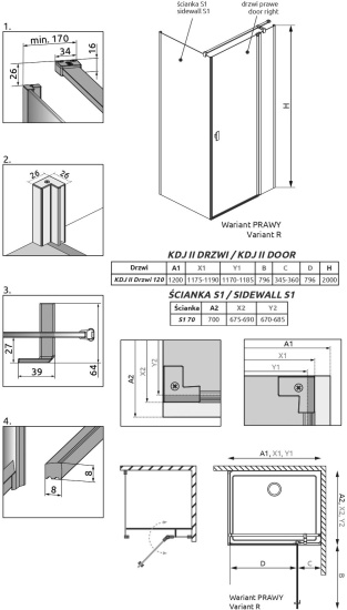 Душевой уголок Radaway Nes Black KDJ II 120x70 R