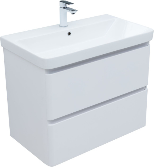 Тумба с раковиной Aquanet Эмбер 80 2 ящика, белая матовая, раковина Luxury