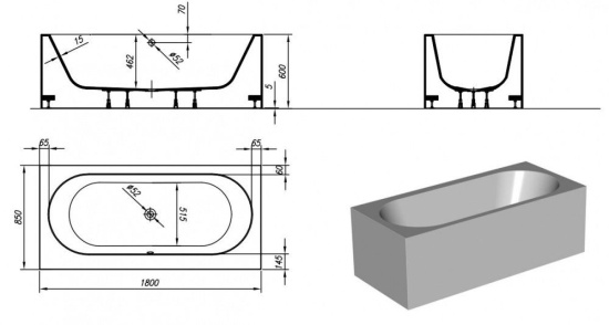 Ванна из искусственного камня Kolpa San Atys FS Basis 180x85