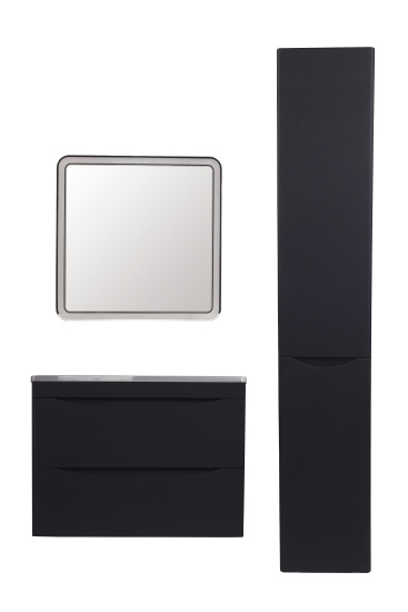 Тумба с раковиной Style Line Бергамо мини 70 2 ящика Люкс антискрейтч черная, Plus подвесная