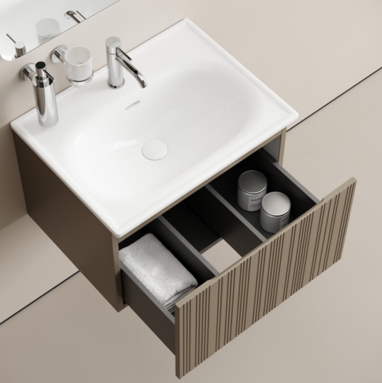 Тумба с раковиной Sancos Code 60 подвесная, серо-бежевая, раковина белая