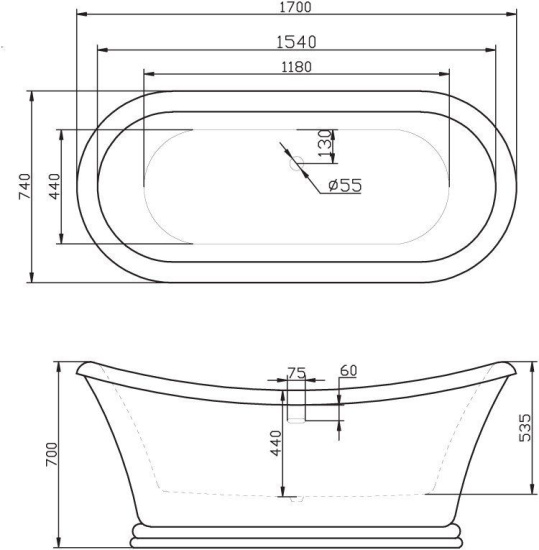 Акриловая ванна BelBagno BB09 170 см