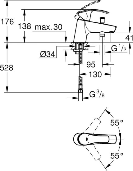 Смеситель на борт ванны Grohe Eurosmart 33412002 хром
